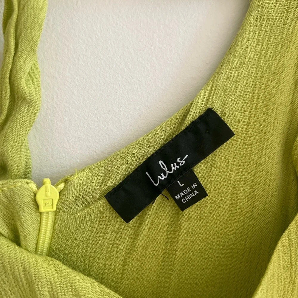 Lulu's Chartreuse High-Low Ruffle Slip Dress - Picture 3 of 7
